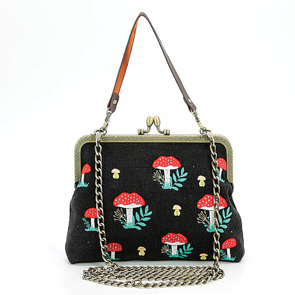 Mushrooms Kisslock Frame Bag In Cotton