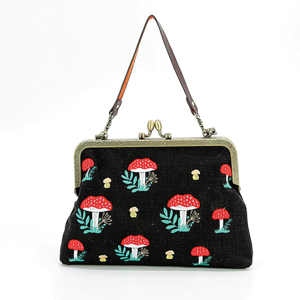 Mushrooms Kisslock Frame Bag In Cotton