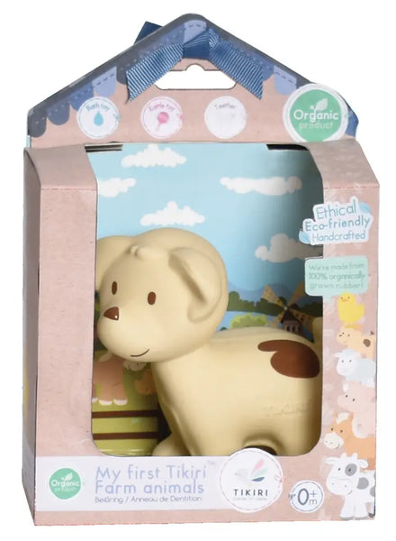 Tikiri Toys- Puppy Organic Natural Rubber Rattle, Teether & Bath Toy