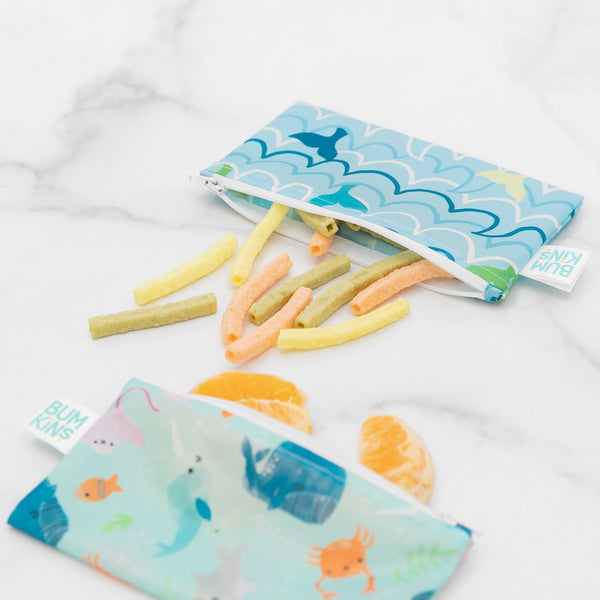 Ocean Life & Whale Tail Reusable Snack Bag, Small 2-Pack