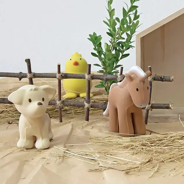 Tikiri Toys- Puppy Organic Natural Rubber Rattle, Teether & Bath Toy