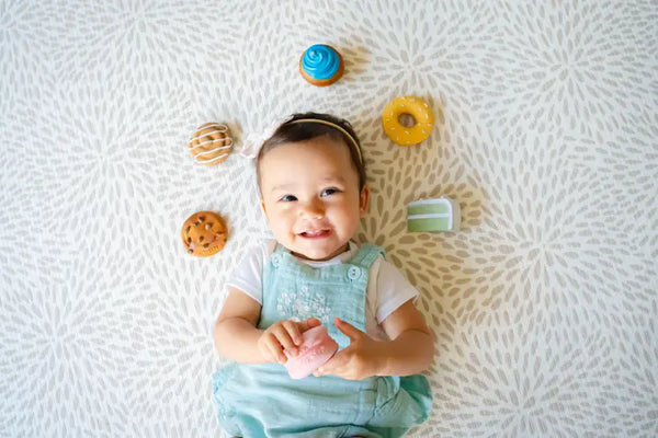 Tikiri Toys- Macaroon - Natural Rubber Teether, Rattle & Pretend Play