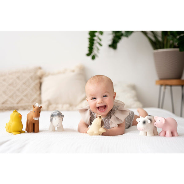 Pig -Organic Natural Rubber Rattle. Teether & Bath Toy