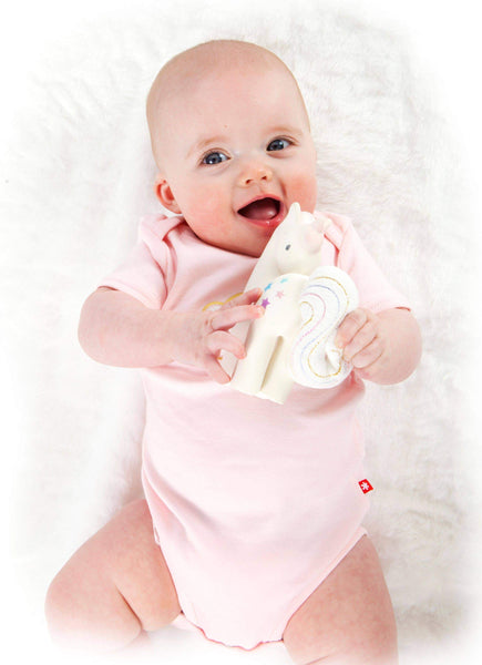 Cotton Candy Unicorn - Organic Natural Rubber Rattle with Crinkle Tail