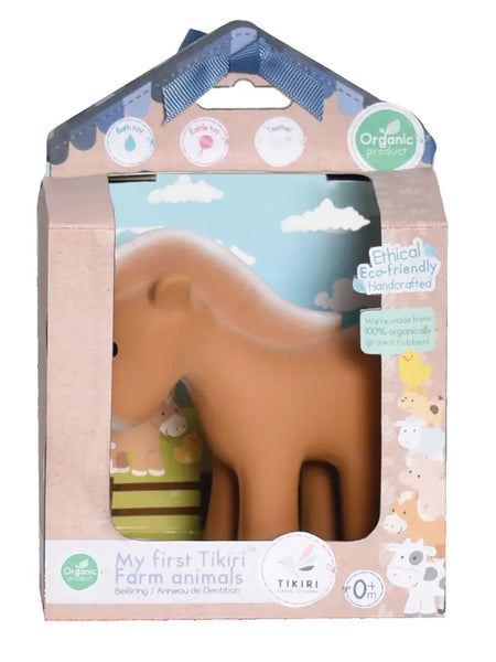 Tikiri Toys- Horse Organic Natural Rubber Rattle, Teether & Bath Toy